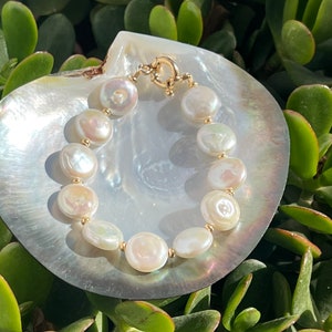 Coin pearl bracelet, fresh water pearls and gold vermeil bracelet