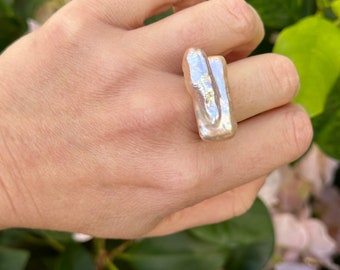 Square Baroque Pearl Cocktail Ring, Statement ring, Unique Ring, Gift for her, Handmade jewelry