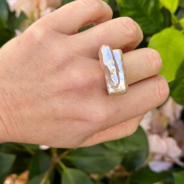 Square Baroque Pearl Cocktail Ring, Statement ring, Unique Ring, Gift for her, Handmade jewelry
