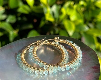 Apatite Hoop Earrings, Gemstone hoops, Gift for her, Cute earrings, Handmade jewelry