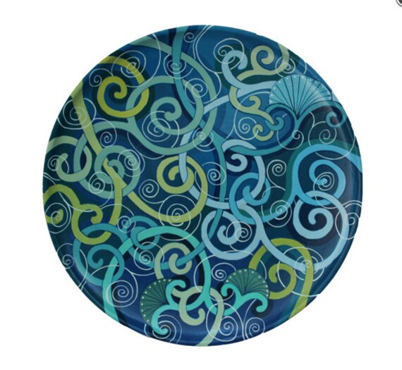 Decorative Wall Plate Twirls Blue and Turquoise Etsy