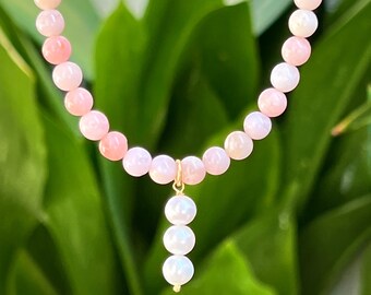 Pink Opal Beaded Necklace With Pearl Pendant