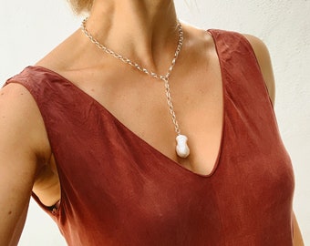 Oversized 925 silver chain with baroque pearl pendant