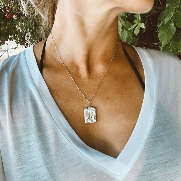 Square Baroque Pearl Pendant on Silver Chain, Genuine Pearl, Minimalist Jewelry