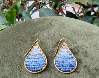 Gradient color aquamarine drop earrings, Gift for her - March birthstone