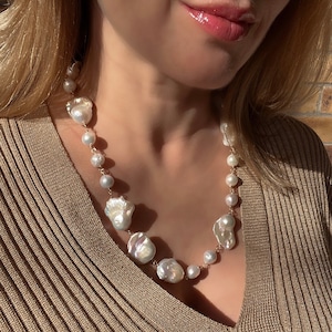 Collar de perlas barrocas Medea, collar de perlas grandes, collar de boda, collar único, joyería hecha a mano, joyería de perlas