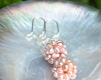 Purple Pearl ball threader earrings, pearl dangle earrings