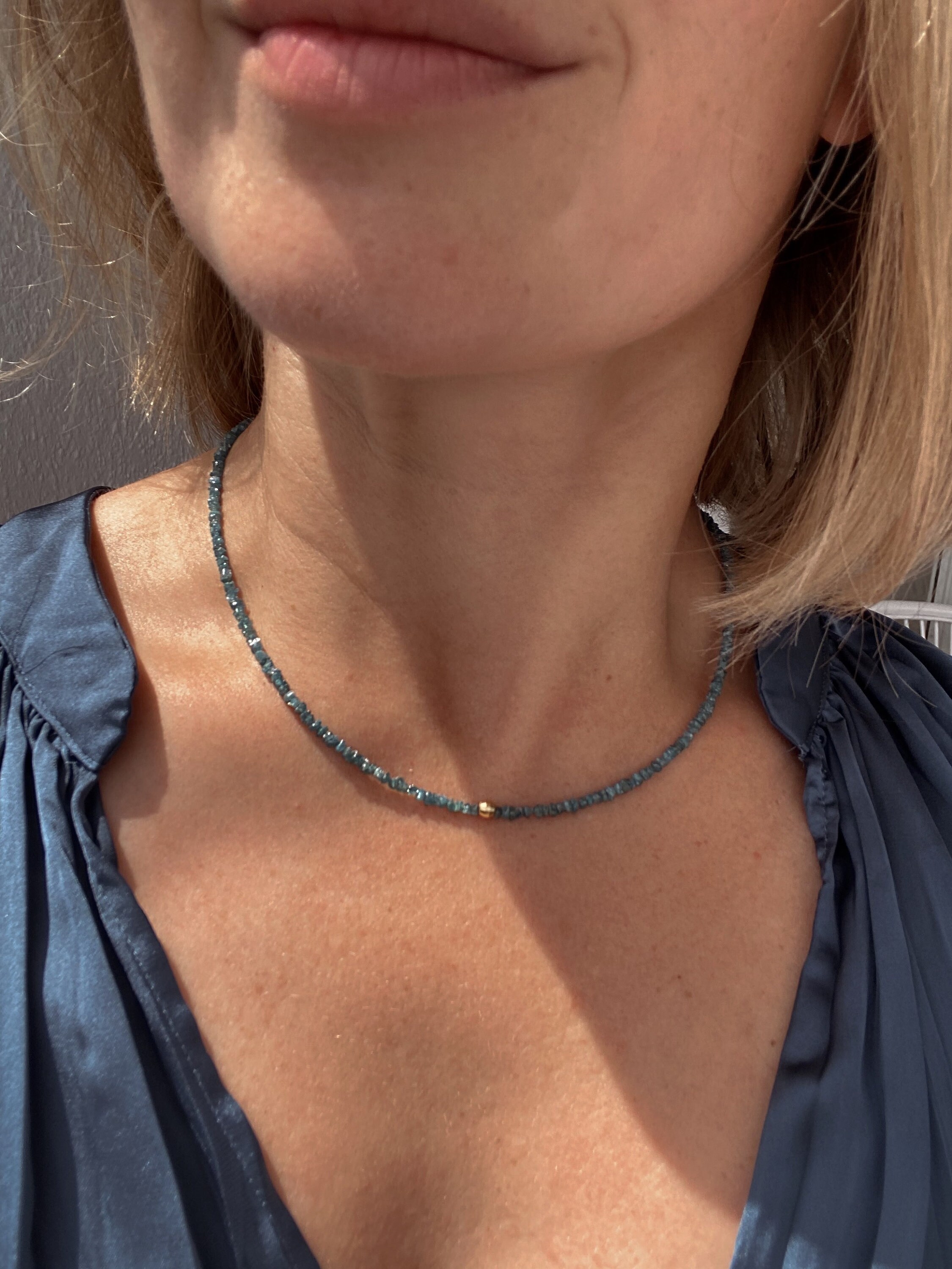 Diamond necklace, Rough Diamond, Beaded necklace, Blue Diamond, Solid gold necklace, Necklaces for women, Dainty necklace