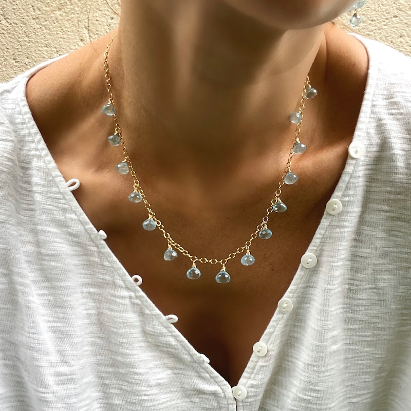 Blue Topaz Briolette Necklace ~ 9ct Yellow Gold