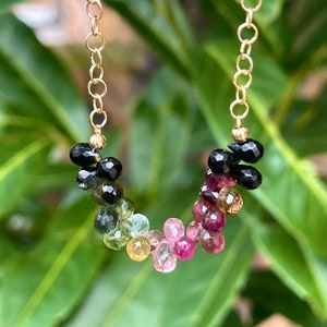 Rainbow tourmaline briolettes necklace, gold plated silver chain image 6