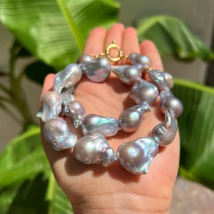 Grey Baroque Pearl Necklace, Chunky Gray Pearls, Gift for mum, Real Freshwater Pearl Necklace, Gift for her