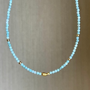 Larimar Beaded Necklace in Solid Gold