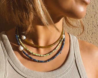 SeagullIN Handmade Gemstone Choker Necklace - Boho Style, 3mm Beads, Adjustable 16+2 Inch, Natural Stone Jewelry For Women