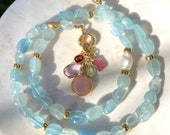 Aquamarine and multi gemstones statement necklace