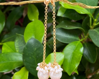 Pearl drop earrings, pearl chain dangle earrings