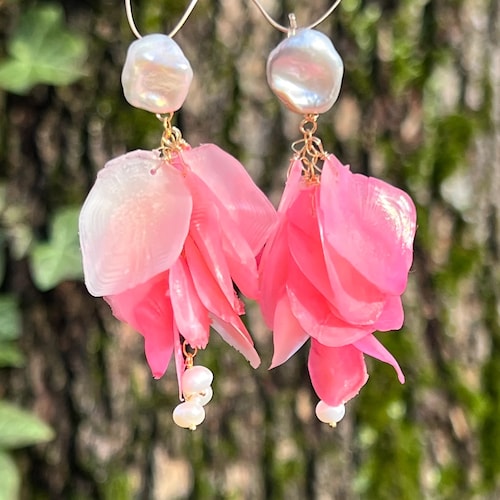 Boucles D’oreilles Longues Perles Baroques - Or Plaqué, Pierres Pastel - 6