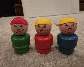 Fisher price little people angry Boy Lot green blue red all wood