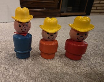Fisher price little people farmer #915 lot blue orange red all wood