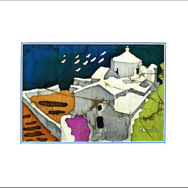 Chapel at Skopelos  Island Greece - Wall Art - Original Batik Painting - Silk (6 X 4)