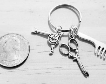 Hairdresser keychain - Hair dresser gift - Scissors Keychain - Comb keychain - Hairdryer Keychain - Stylist keychain