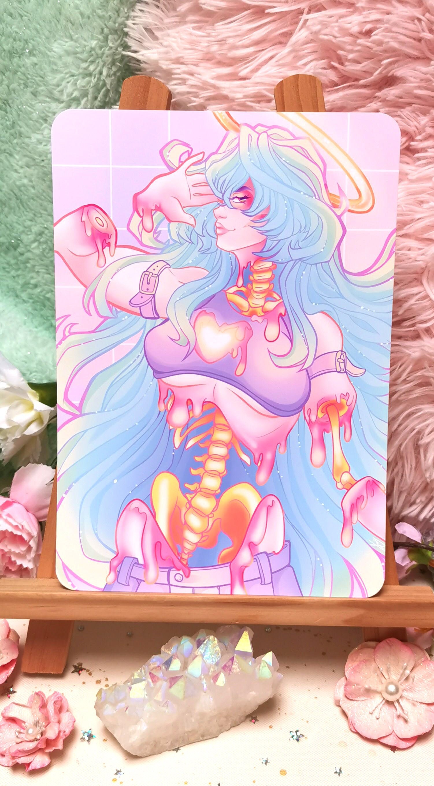 Honeko the Skeleton Girl Pastel Gore Design A5/A4/A3 Print Etsy UK