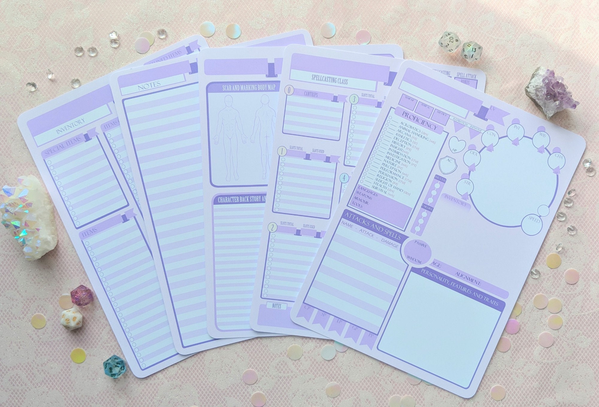 D D Pastel Character Sheet 5x Starter Set For Use With Dnd Etsy