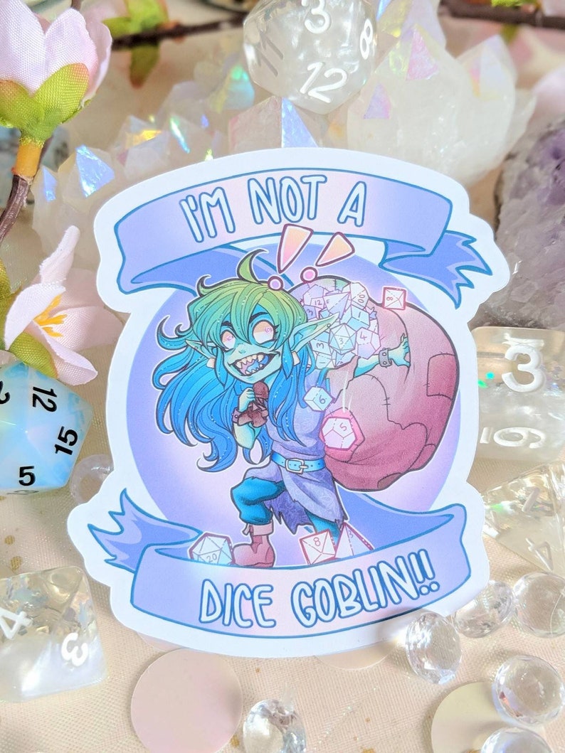 dnd dice goblin pastel dungeons and dragons sticker etsy