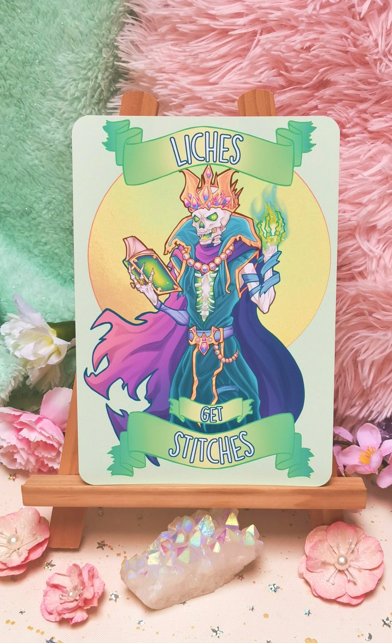 Dnd 'Liches get Stitches' Lich print, A5/A4/A3 sizes, dungeons and dragons image 1