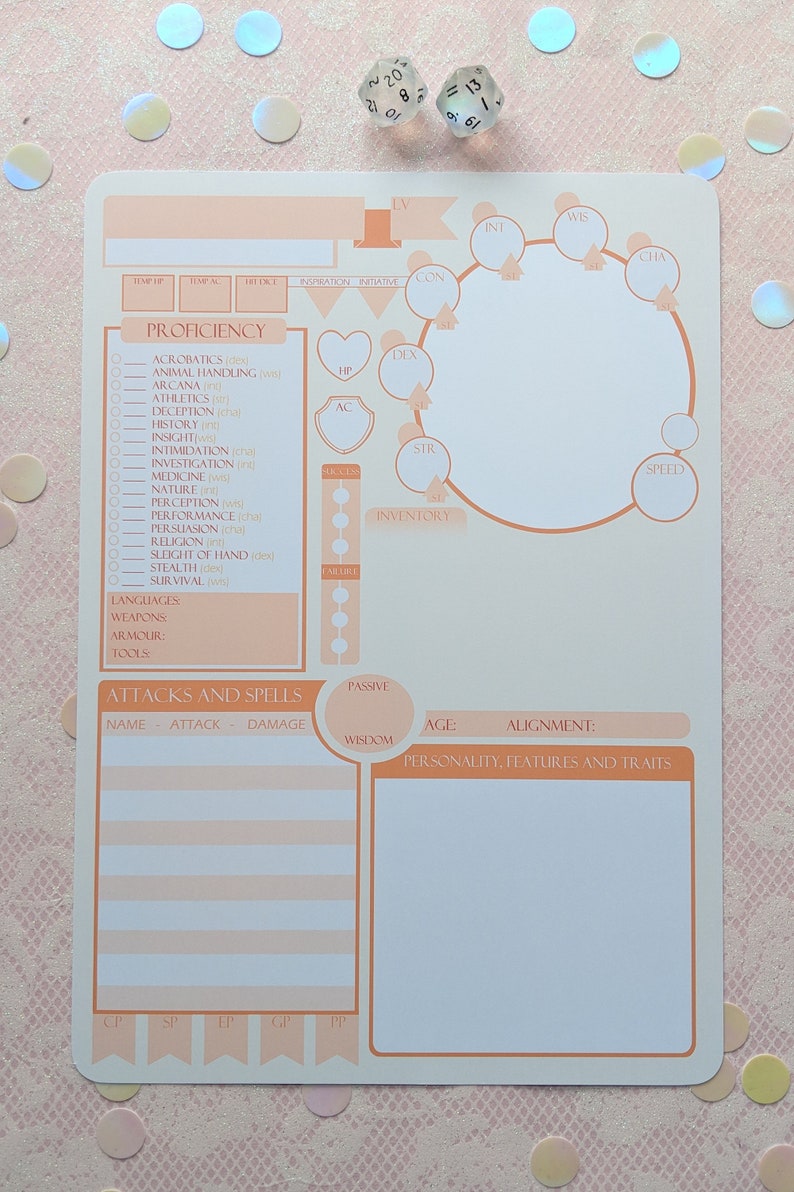 D&D Pastel Character Sheet 5x starter set for use with DnD Etsy
