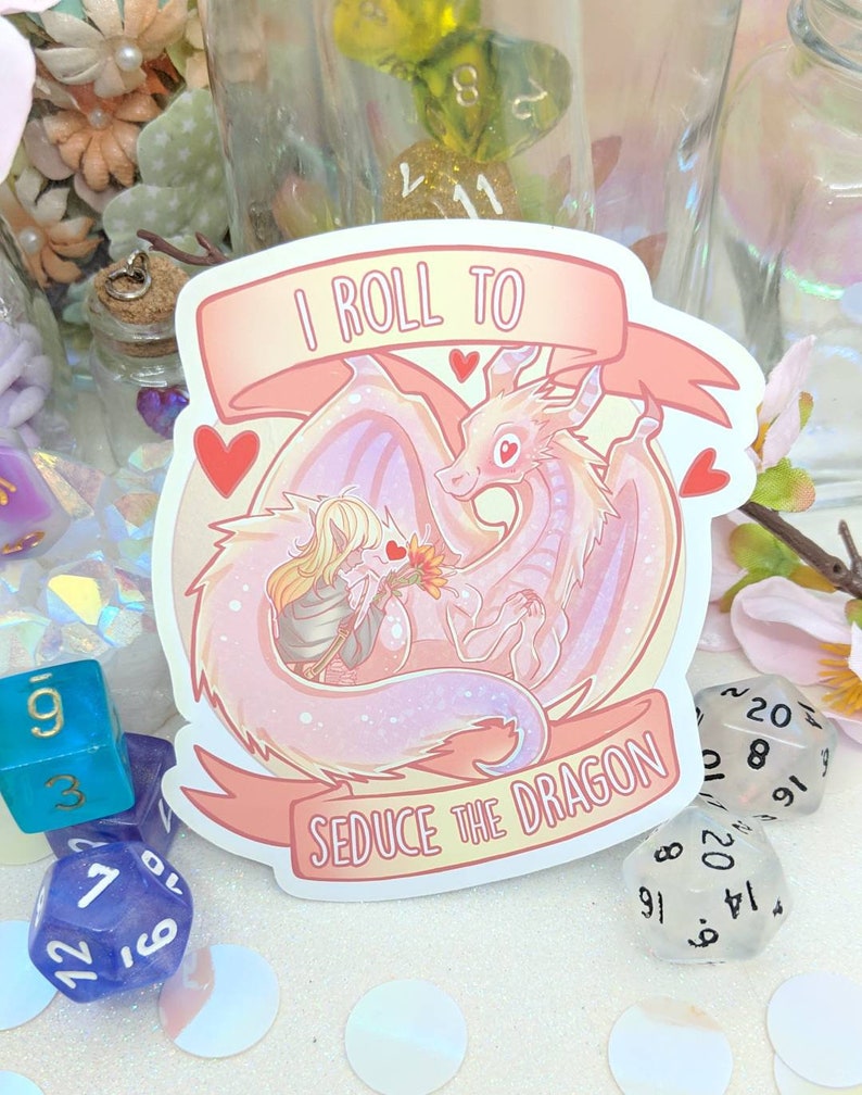 Dnd 'I roll to seduce the dragon' charisma dragon sticker, dungeons and dragons image 1