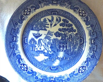 s Adams Tunstall Shanghai Ironstone Blue and White Transferware Luncheon Plate
