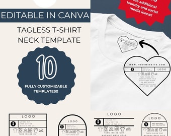 Canva Label Tag Bundle Editable Neck Label Template, DIY t-shirt Neck Tag, Custom Clothing Tag, Wash Care Instructions Tag, Garment Care Tag
