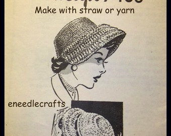 Vintage Crocheted Hat Patterns - Make With Straw Or Yarn - On PDF