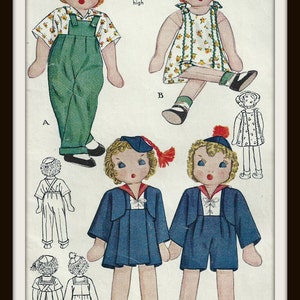 Vintage Cloth Doll Pattern - Twins Janie And Johnny - 11 1/2 Inches High - Outfits Included - On PDF