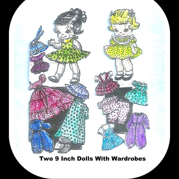 Two Vintage 9 Inch Dolls With Complete Wardrobes - Hair Styling Instructions - On Instant Download