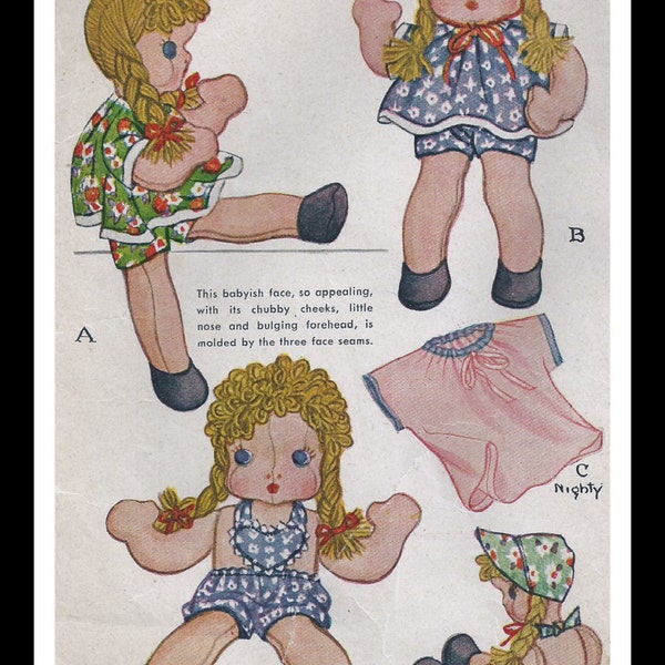Vintage Cloth Doll-Nina 16 1/2" High-Older Sister Of Ninetta-You Can See The Resemblance-Doll, Dress Or Nighty, Sun Suit, Bonnet And Shoes
