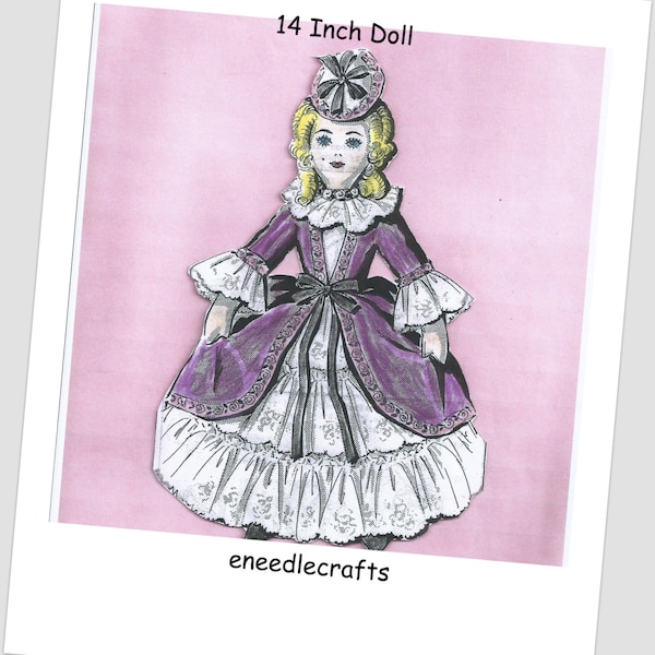 Victorian Doll Pattern - 14 Inches High - Pattern Includes Doll, Dresses, Shoes, Hat And A Transfer For The Face