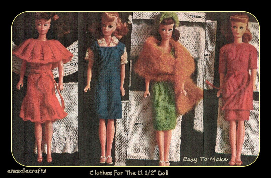 Retro Doll Clothes 11 1/2 Fashion Doll Clothing 4 Outfits Easy to Make