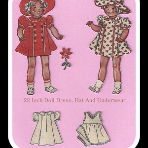 Vintage Doll Dress - For A Doll 22 Inches High - Pattern Includes Dress, Hat And Underwear - On Instant Download