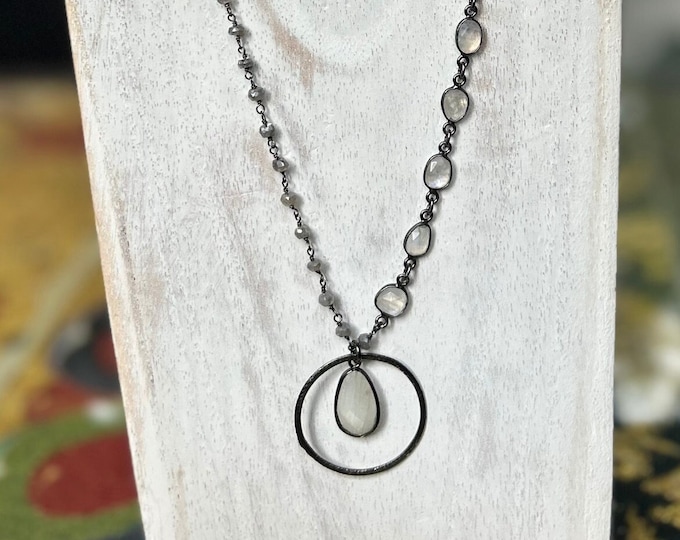 Rainbow Moonstone Silver Circle necklace