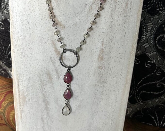 Pink Sapphires and silver circle necklace