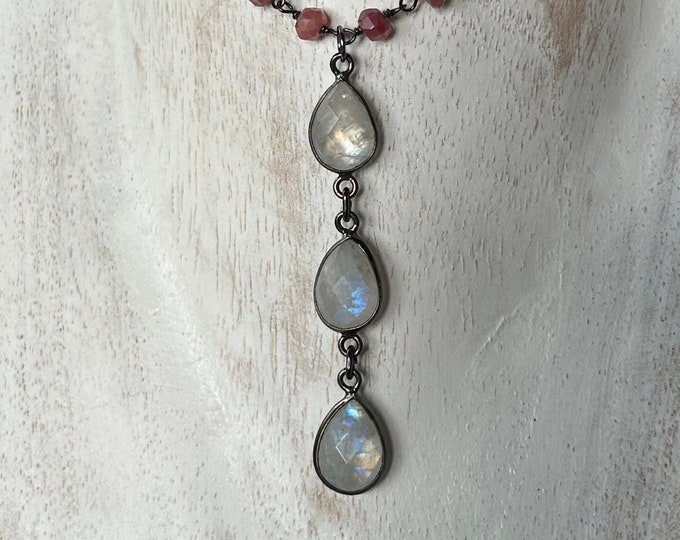 SOLD-Rainbow Moonstone drop from rose moonstone necklace