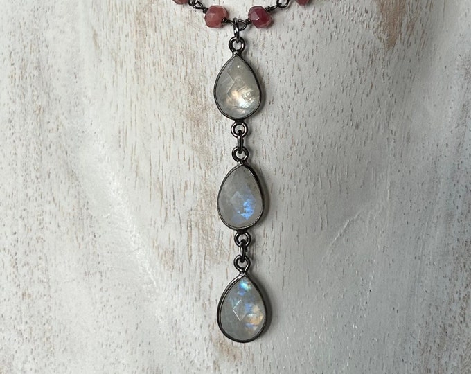 Rainbow Moonstone drop from rose moonstone necklace