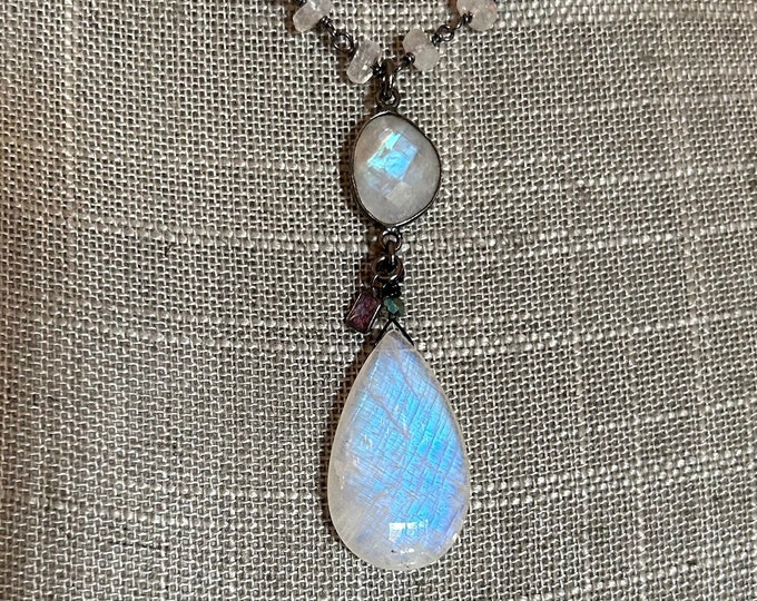 Rainbow Moonstone teardrop necklace