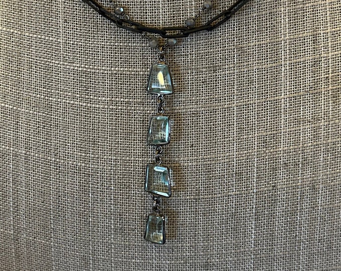 SOLD-Double Chain Aquamarine Drop Necklace