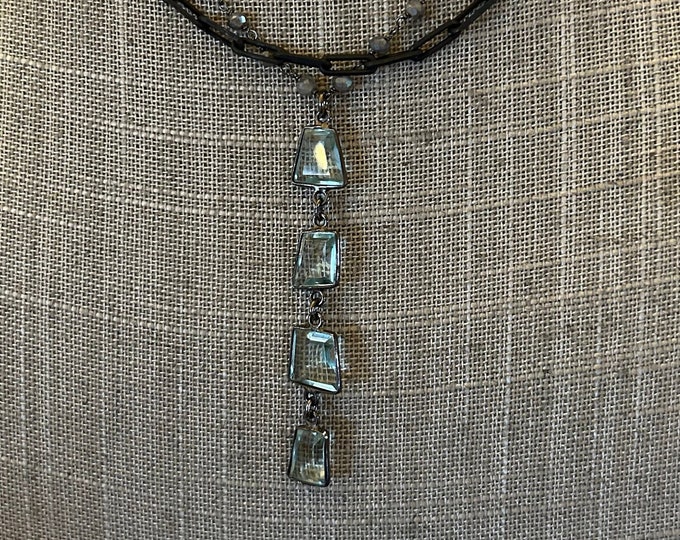 Double Chain Aquamarine Drop Necklace