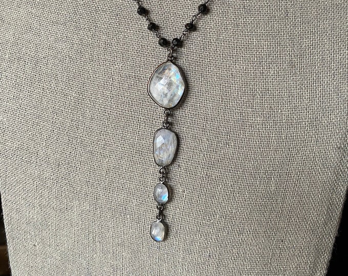 Quartet of Rainbow Moonstones drop necklace