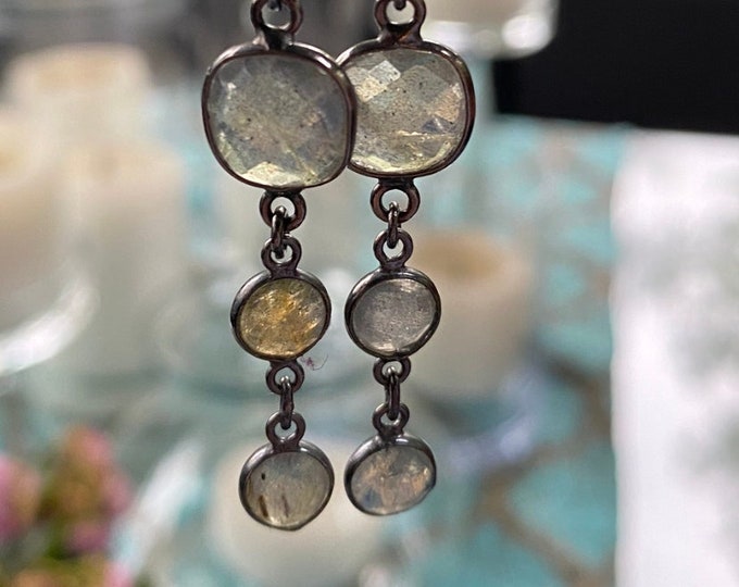 Labradorite bezel set drop earrings