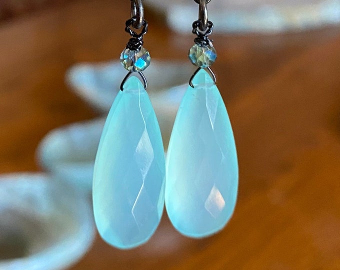 SOLD-Aqua Chalcedony teardrop Earrings