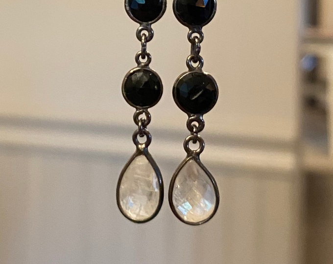 Black Spinel and teardrop Moonstone earrings